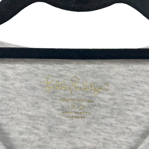 Lilly Pulitzer Long Sleeve Ruffle Gray Silver Flamingo Graphic Tee Girls Large - Picture 3 of 7